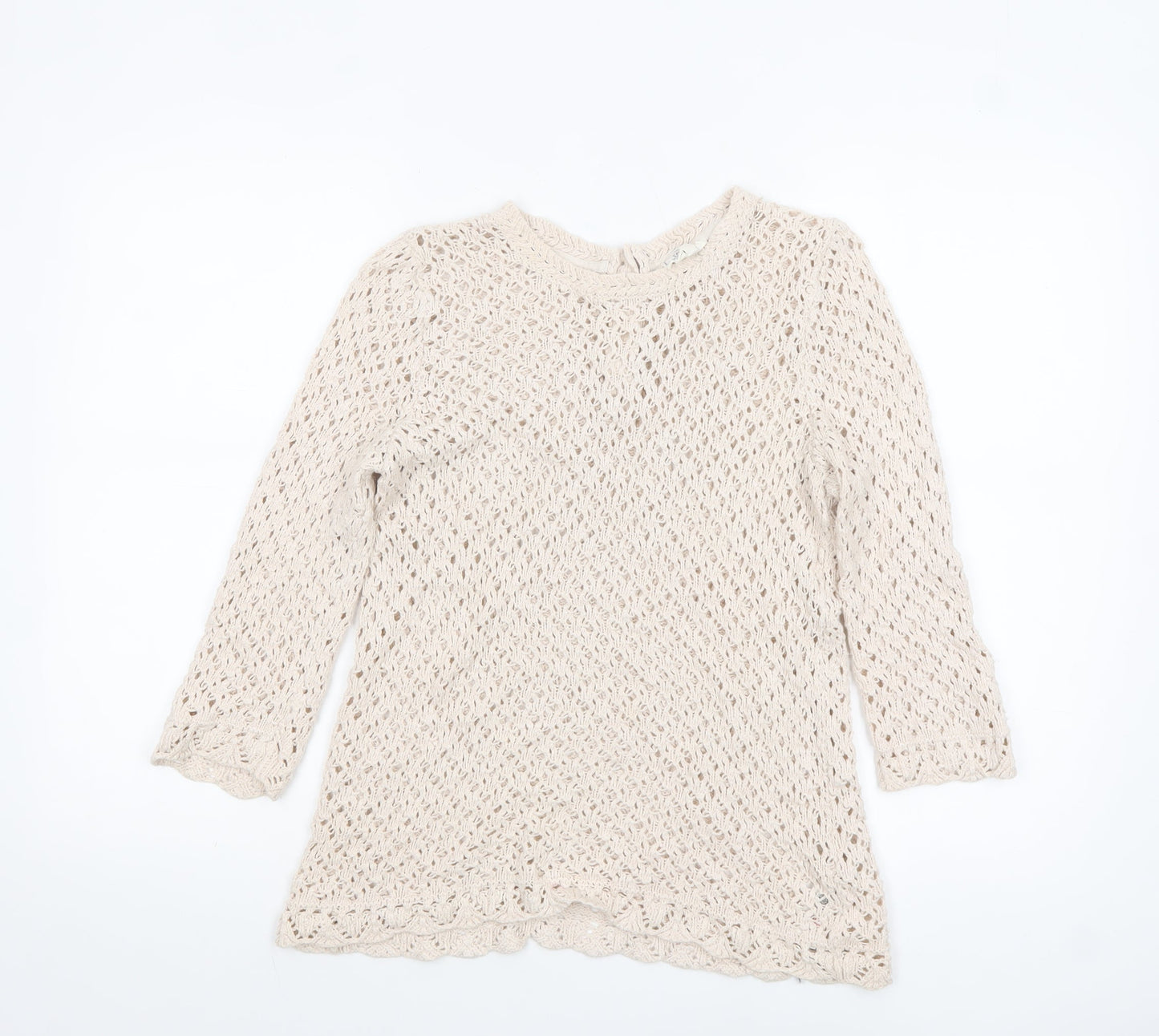 Fat Face Women’s Beige Open-Knit 3/4 Sleeve Cotton Jumper UK 10