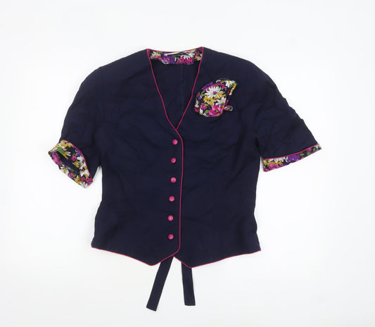 ESMODELL Women’s Blue Retro Tunic Blouse Size 10 Short Sleeve