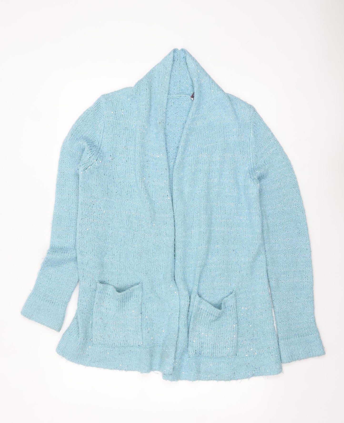 Isaac Mizrahi Live Women's Blue Sequin Knit Open Cardigan M