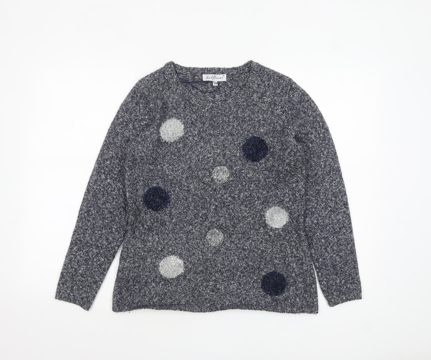 Mudflower Womens Grey Polka Dot Chunky Knit Jumper S Long Sleeve