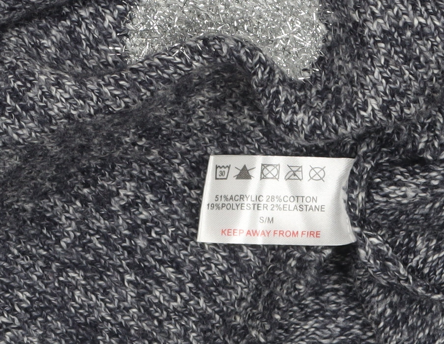 Mudflower Womens Grey Polka Dot Chunky Knit Jumper S Long Sleeve