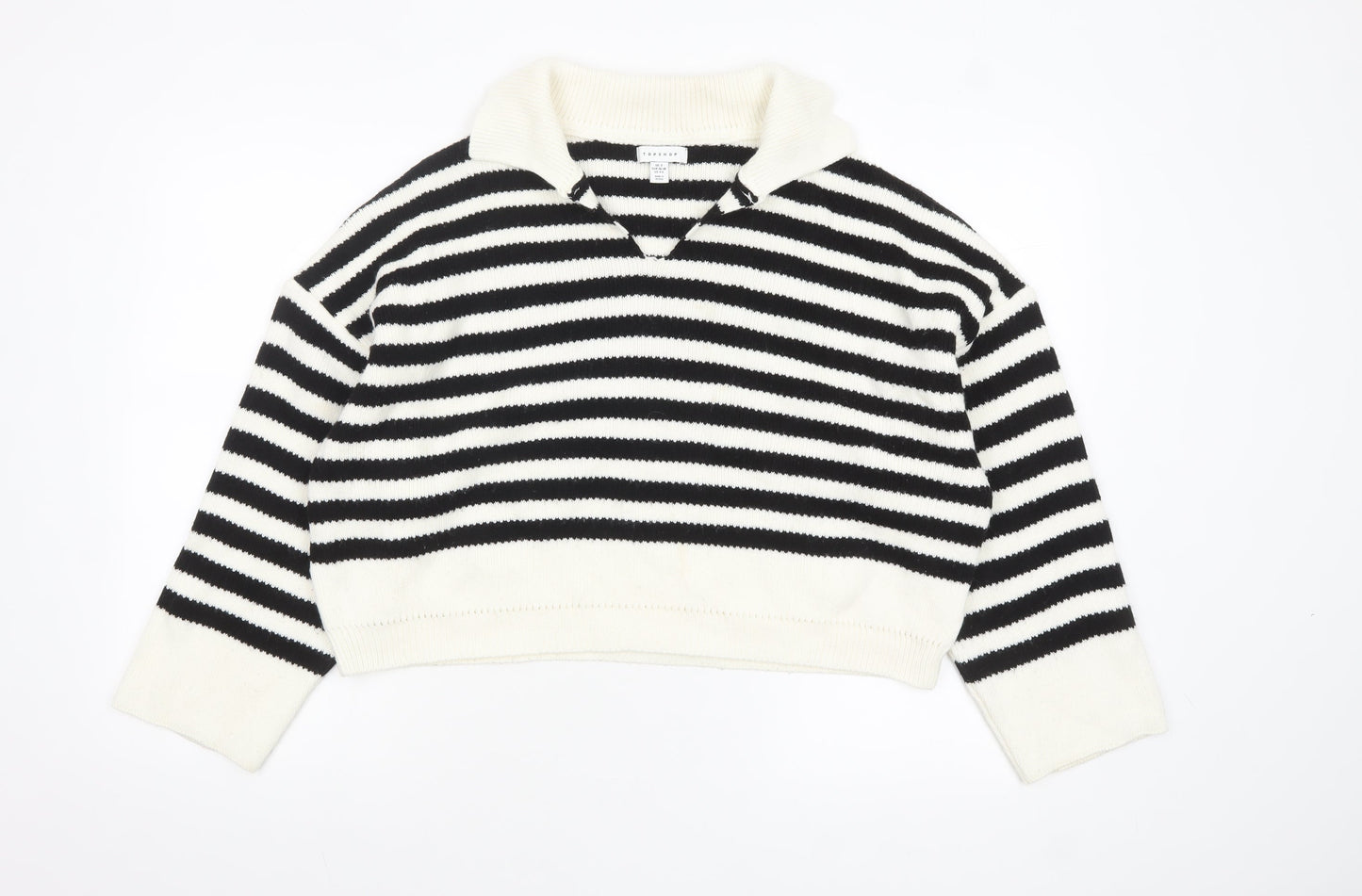 Topshop Women's Black White Striped Collared Knit Jumper Size S
