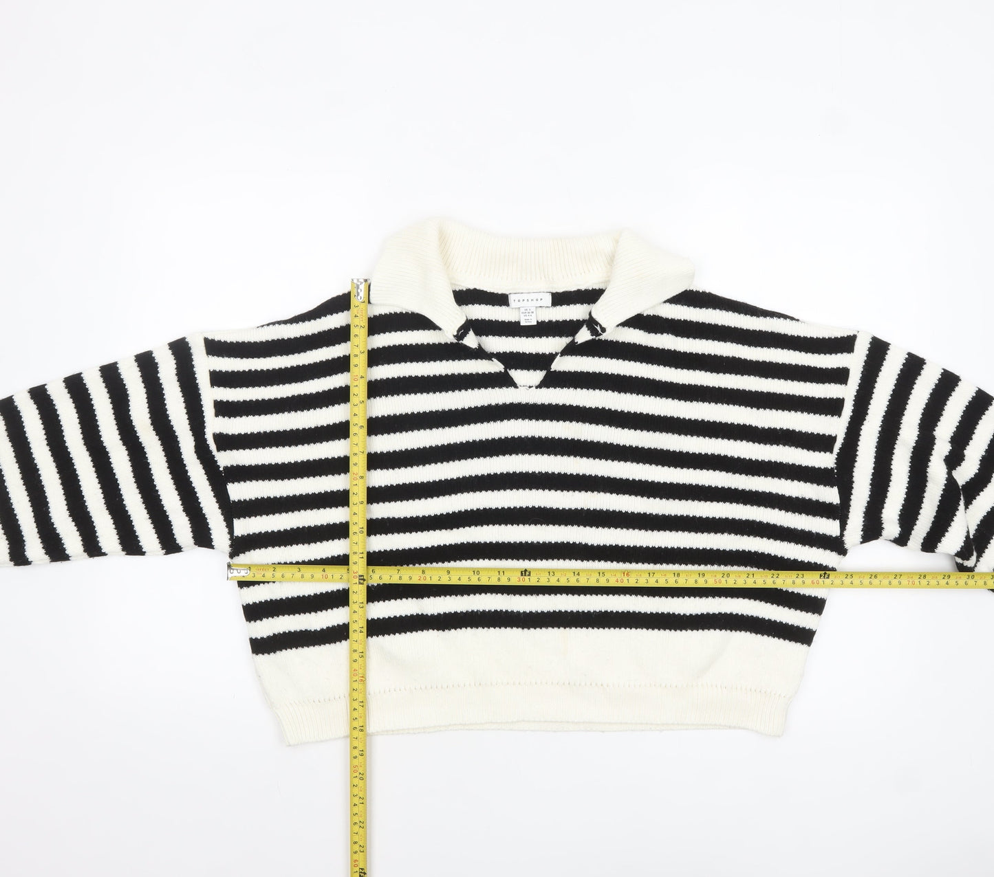 Topshop Women's Black White Striped Collared Knit Jumper Size S