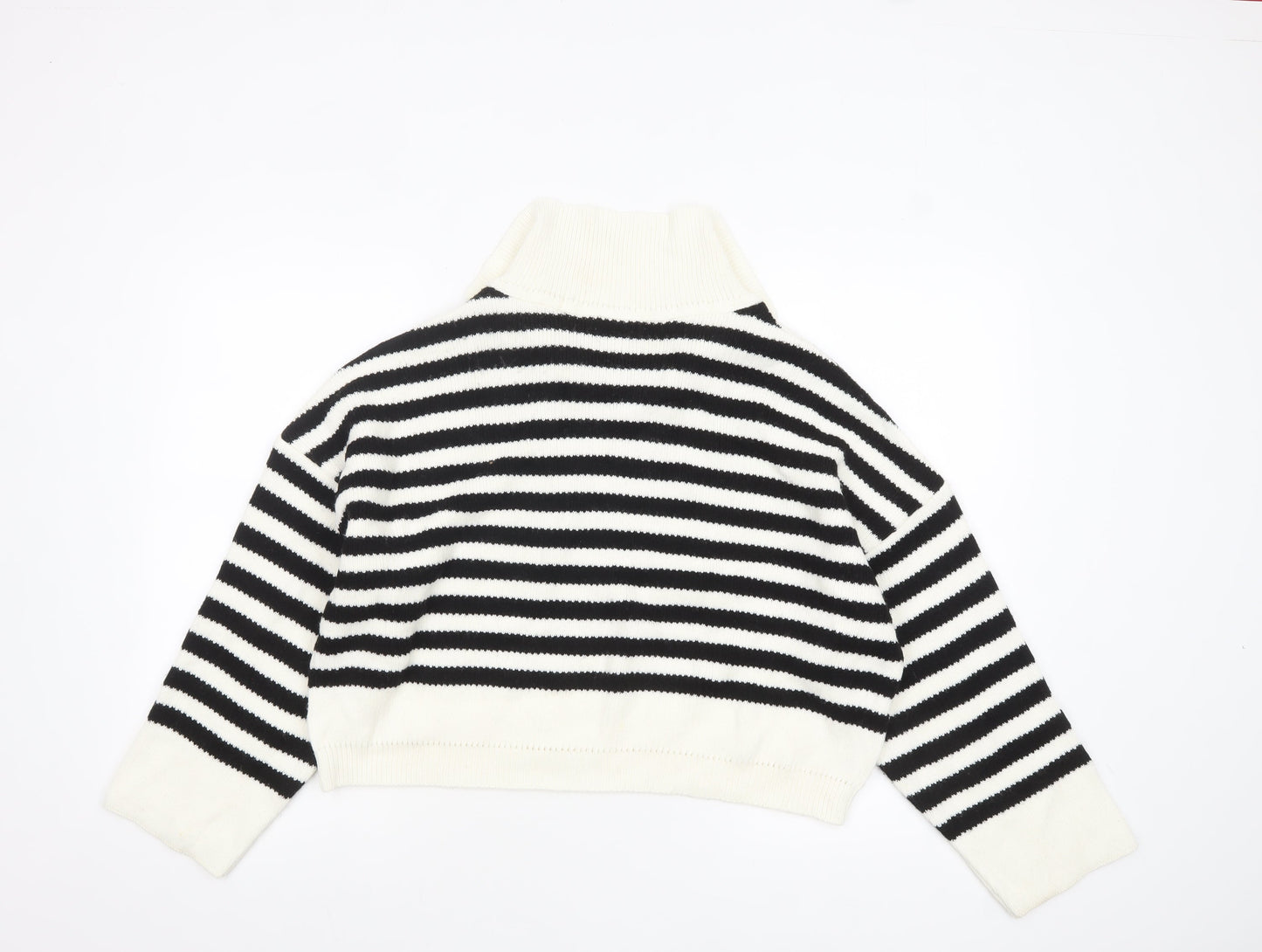 Topshop Women's Black White Striped Collared Knit Jumper Size S