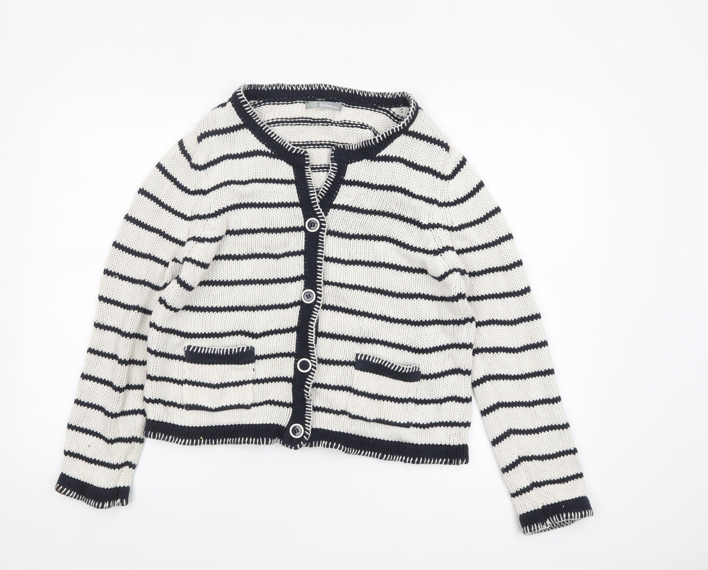 Marks and Spencer Women’s Navy Stripe Cotton Cardigan UK 12