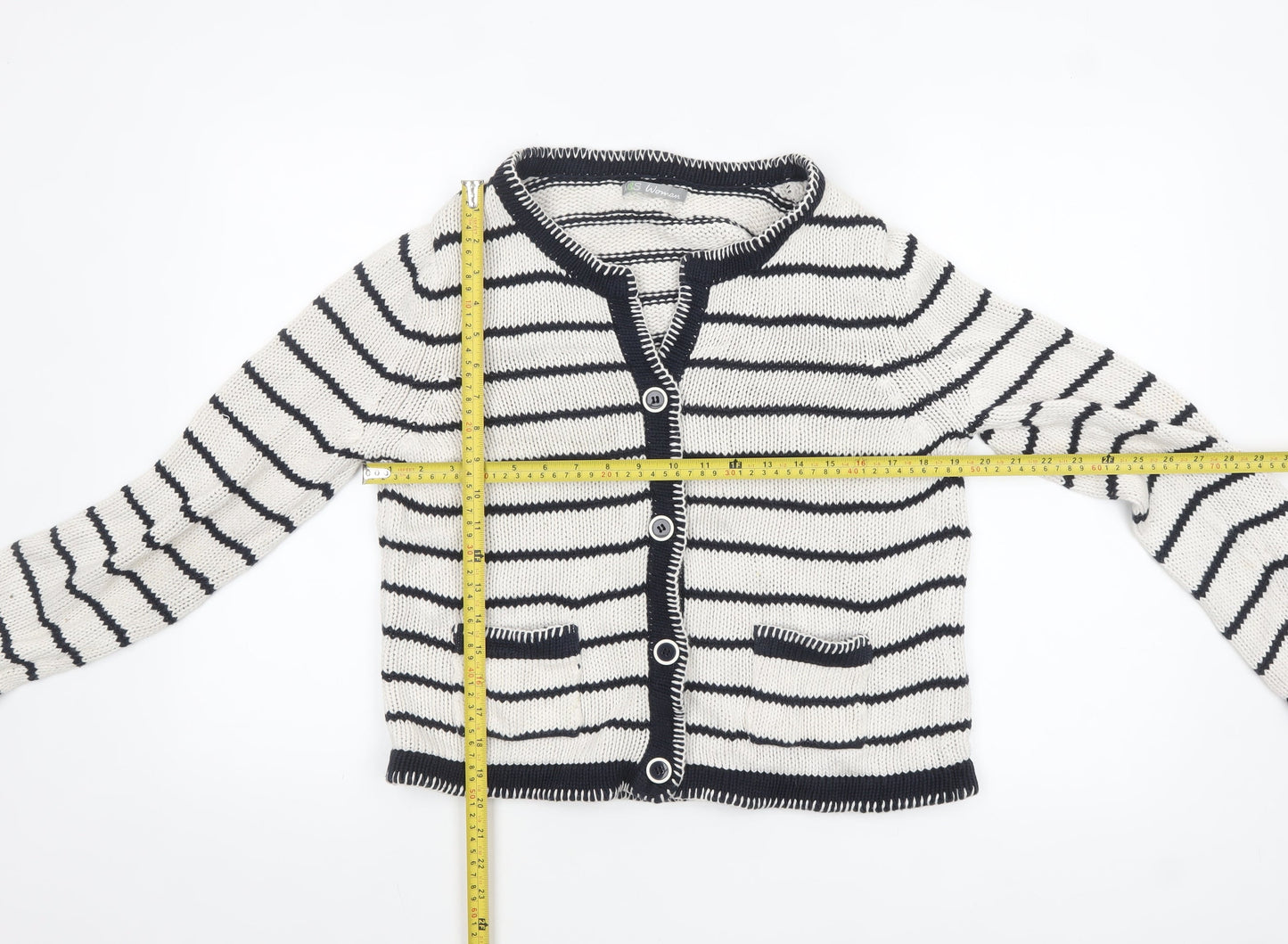 Marks and Spencer Women’s Navy Stripe Cotton Cardigan UK 12
