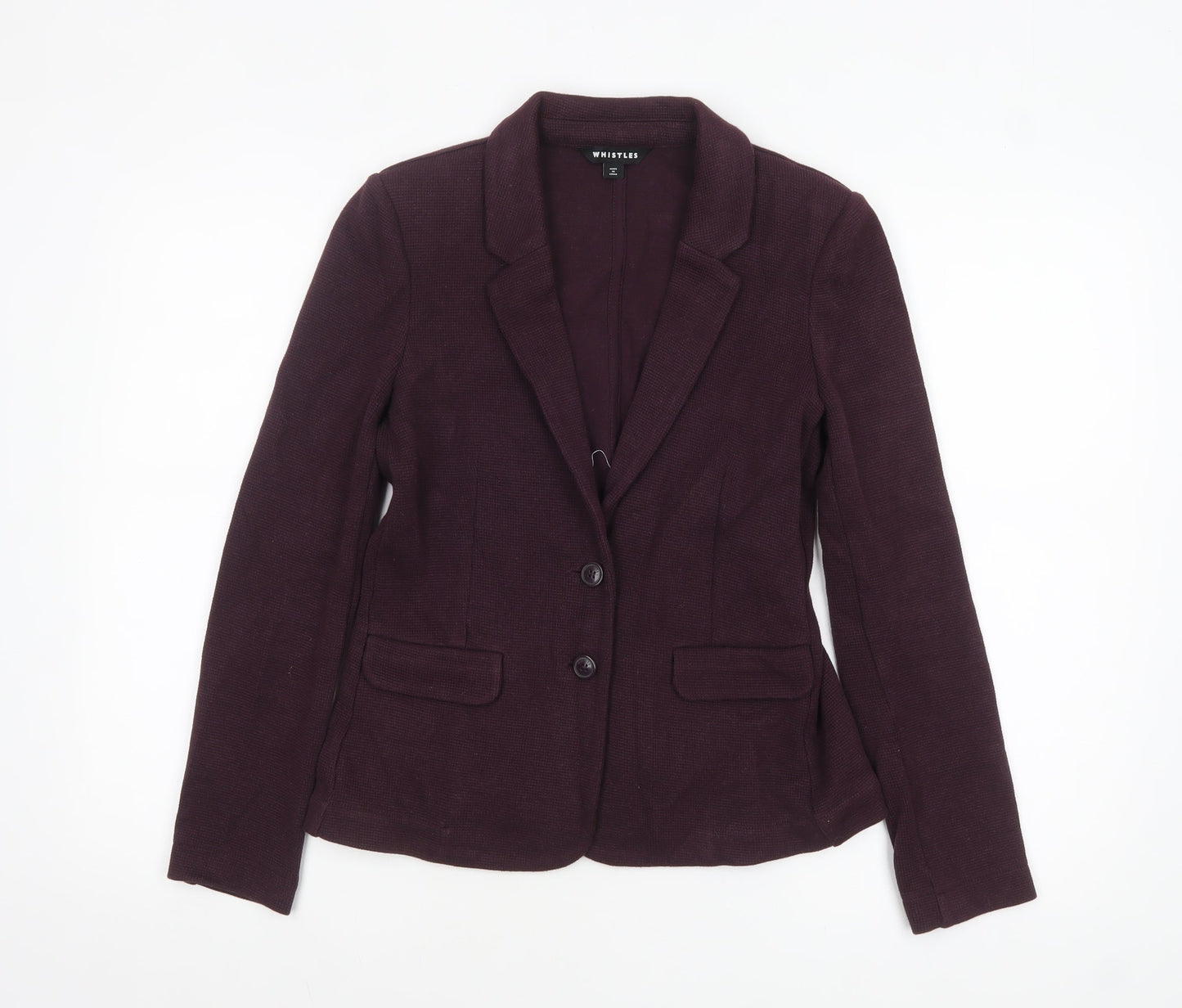 Whistles Women Burgundy Cotton Blazer UK 8 Tailored Double-Button Workwear