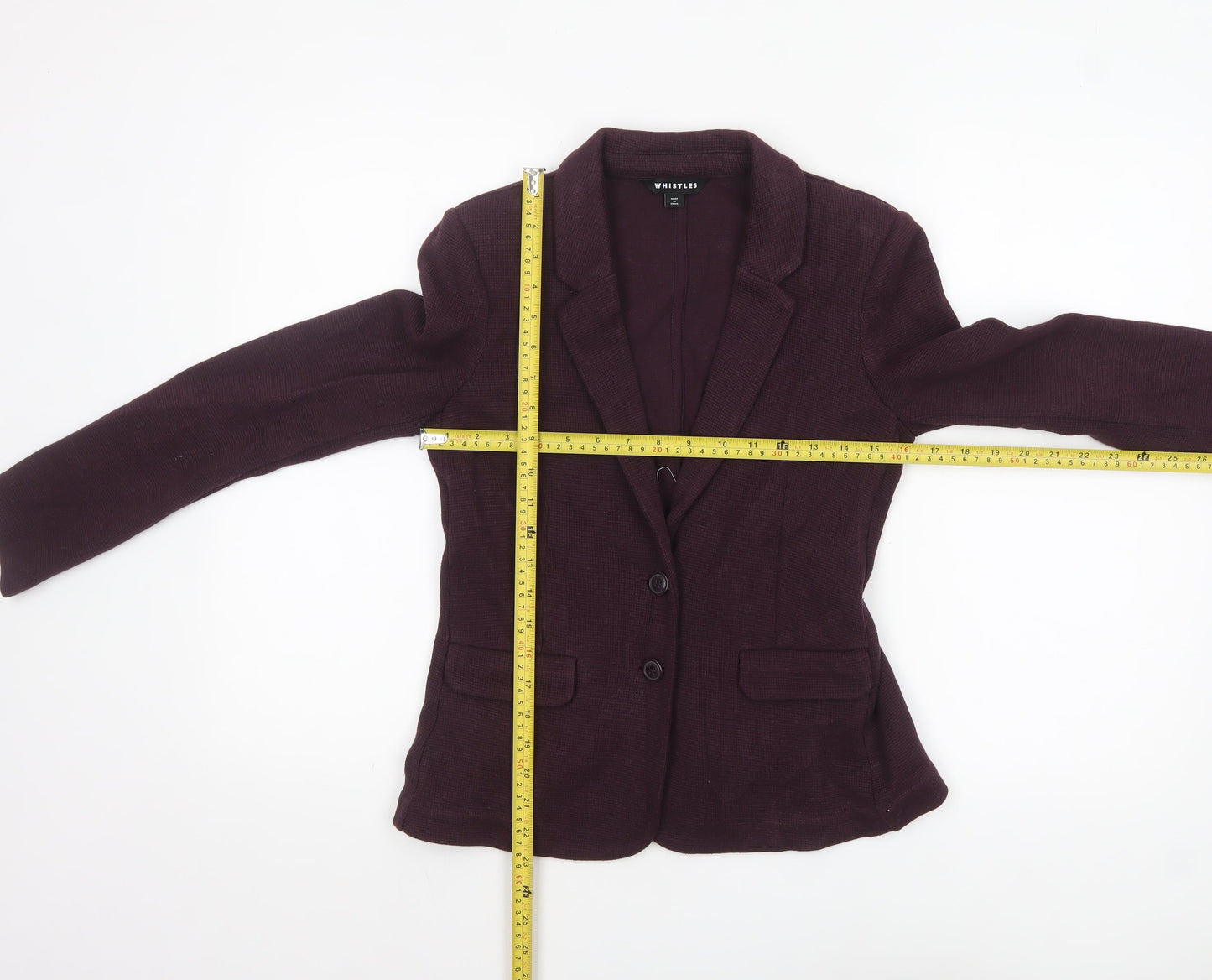 Whistles Women Burgundy Cotton Blazer UK 8 Tailored Double-Button Workwear
