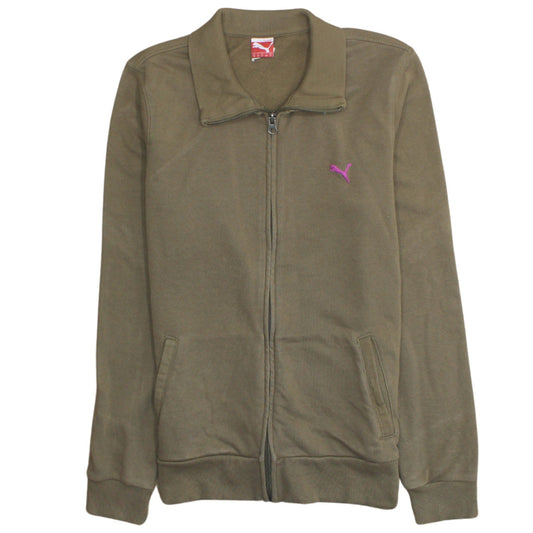 Puma Women's Brown Track Jacket Size 12 Full Zip Cotton Blend