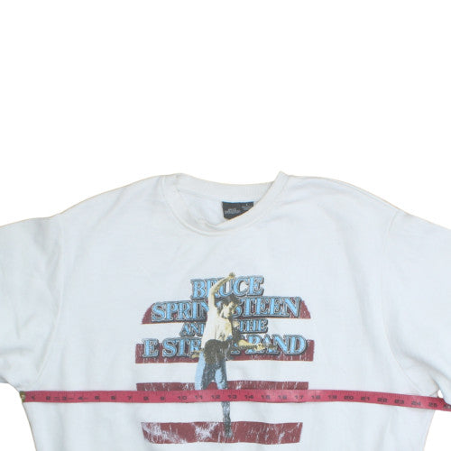 Bruce Springsteen White Women's L Sweatshirt Crew Neck Vintage Band Print