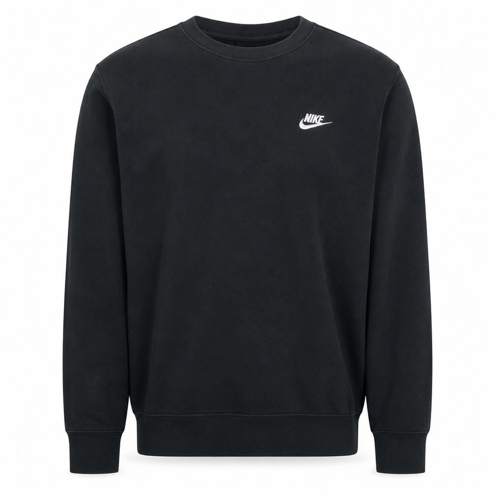 Nike Men Black Medium Crew Neck Pullover Sweatshirt Fleece Cotton Blend