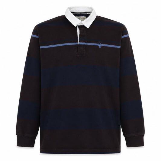 Next Mens Navy Burgundy Striped Long Sleeve Polo L Cotton Rugby Top