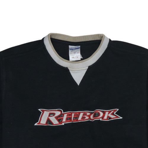 Reebok Women Black XL Sweatshirt Crew Neck Logo Pullover Cotton Blend