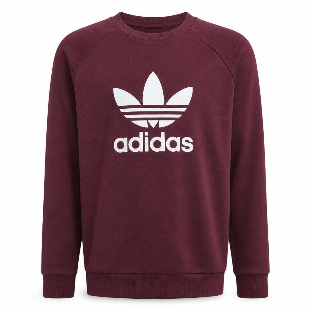 Front view of Adidas Men's Red Crew Neck Logo Sweatshirt, size S