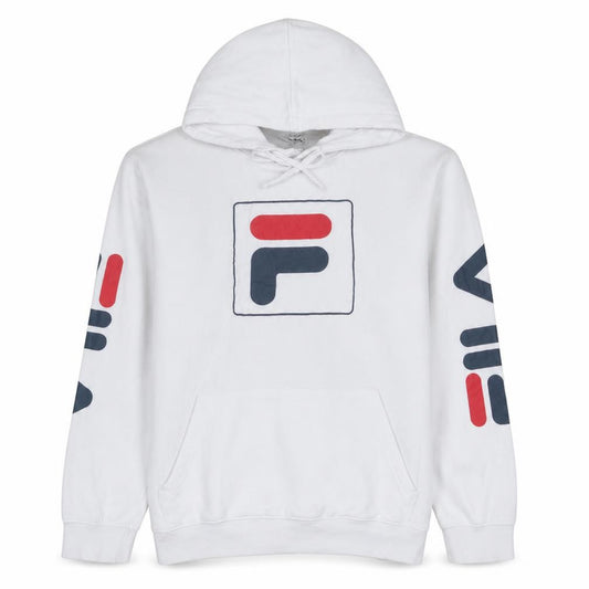Fila Men's White Pullover Hoodie Medium Logo Graphic Cotton Blend