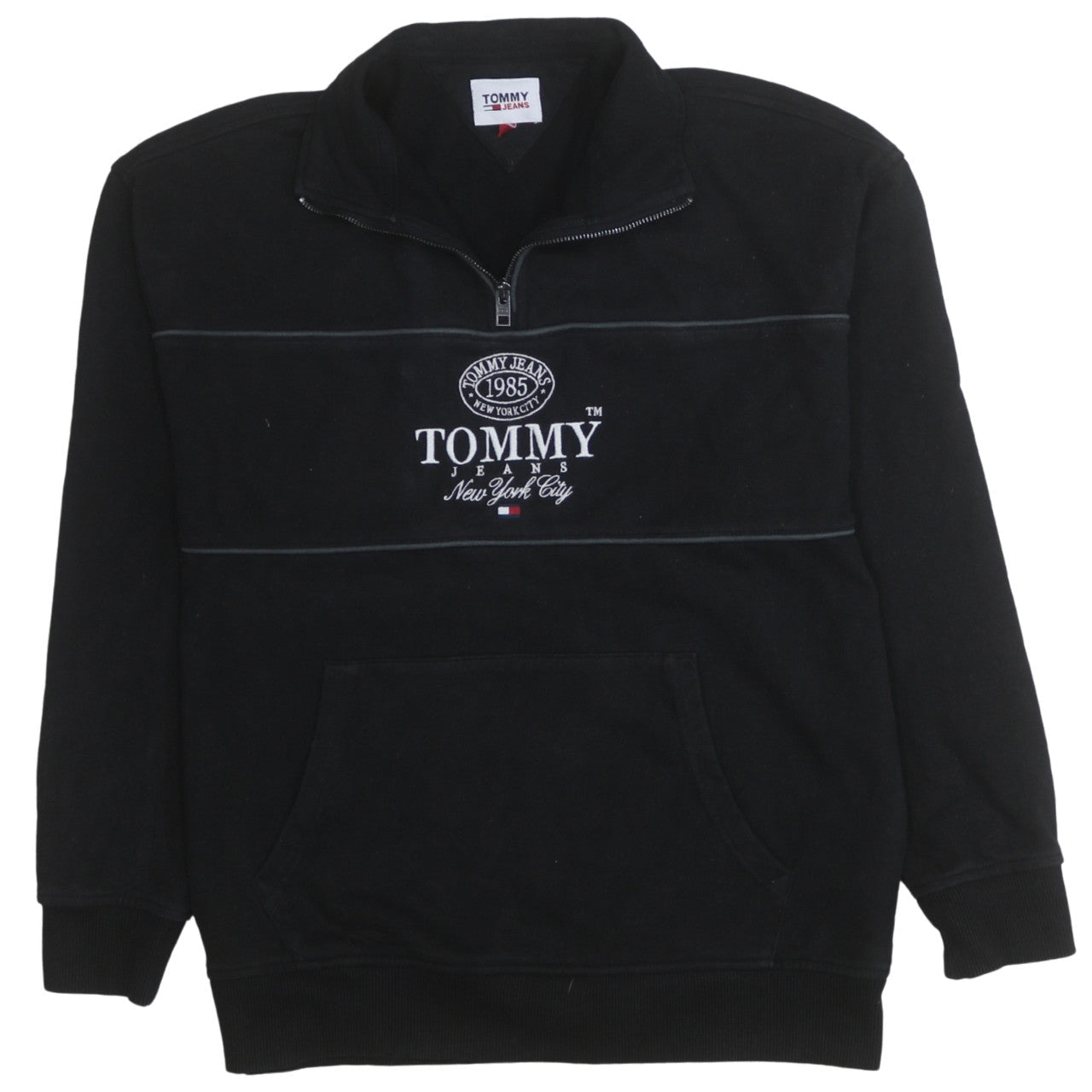 Tommy Jeans Men’s Black 1/4 Zip Embroidered Sweatshirt Size S
