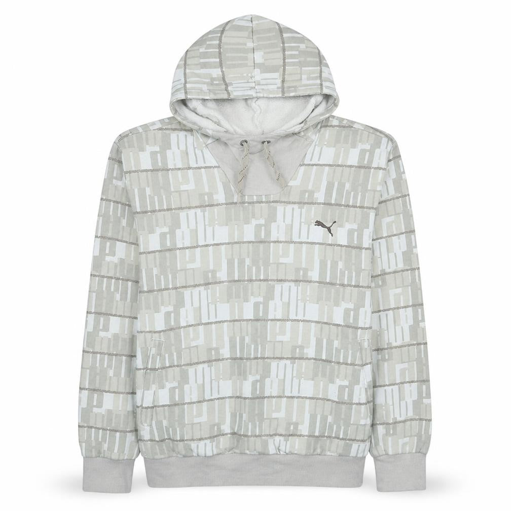 Puma Men Beige Graphic Pullover Hoodie Size L Long Sleeve