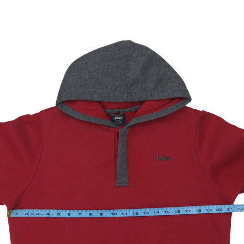 Lee Cooper Boys Red & Grey Henley Hoodie Size 13 Years Cotton Blend