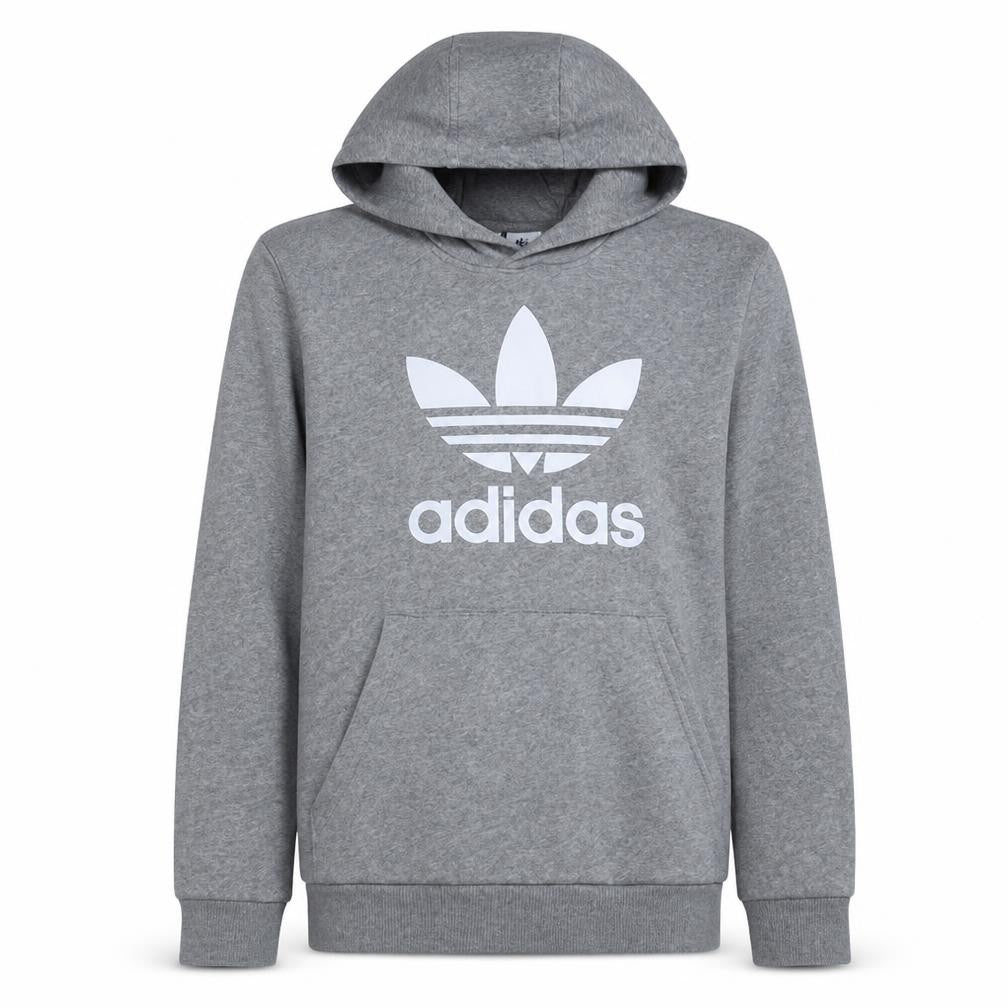 Front view of Adidas boys’ grey hoodie 13-14 years pullover fleece hooded sweatshirt