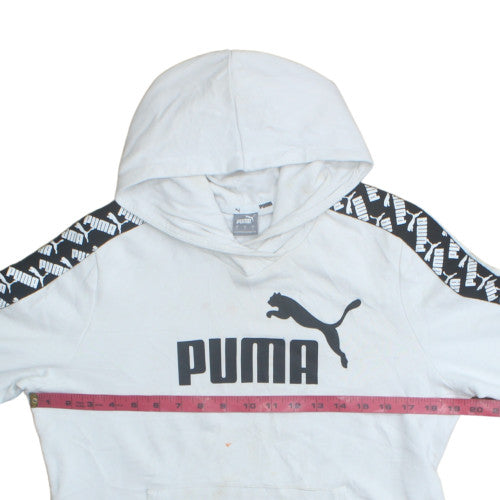 Puma Mens White Pullover Hoodie L Sports Logo Fleece