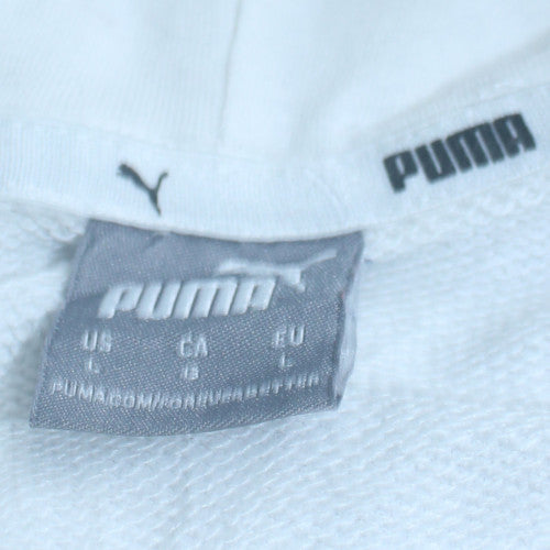 Puma Mens White Pullover Hoodie L Sports Logo Fleece