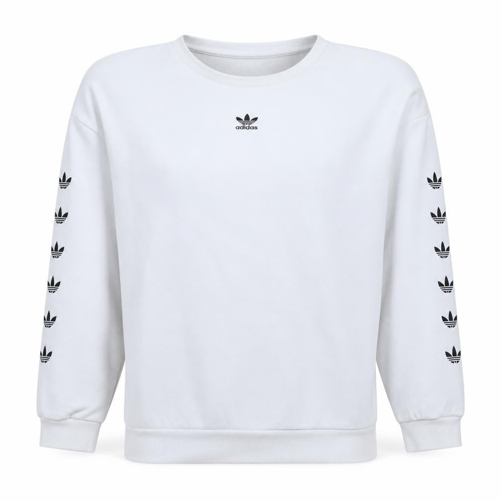 Front view of Adidas Women White Crew Neck Long Sleeve Sweatshirt UK 14 Relaxed Fit