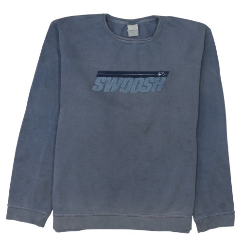Nike Women Blue Swoosh Crew Neck Pullover Sweatshirt Size L