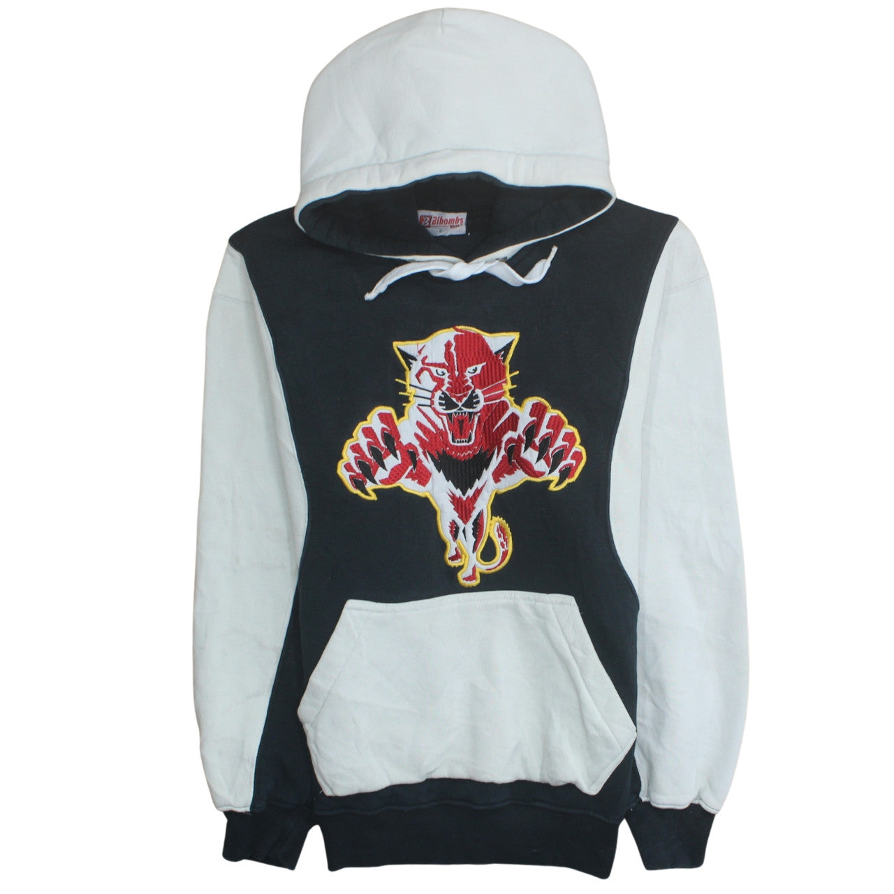 Bibombs Men's Black & White Embroidered Tiger Pullover Hoodie Size S