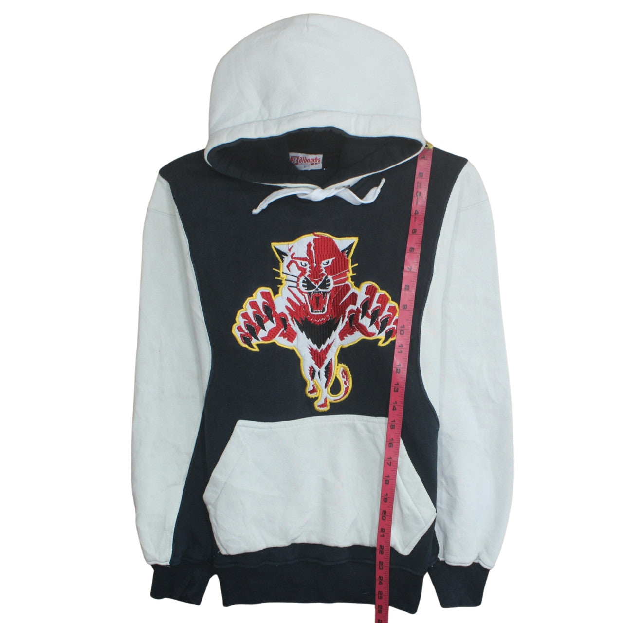 Bibombs Men's Black & White Embroidered Tiger Pullover Hoodie Size S