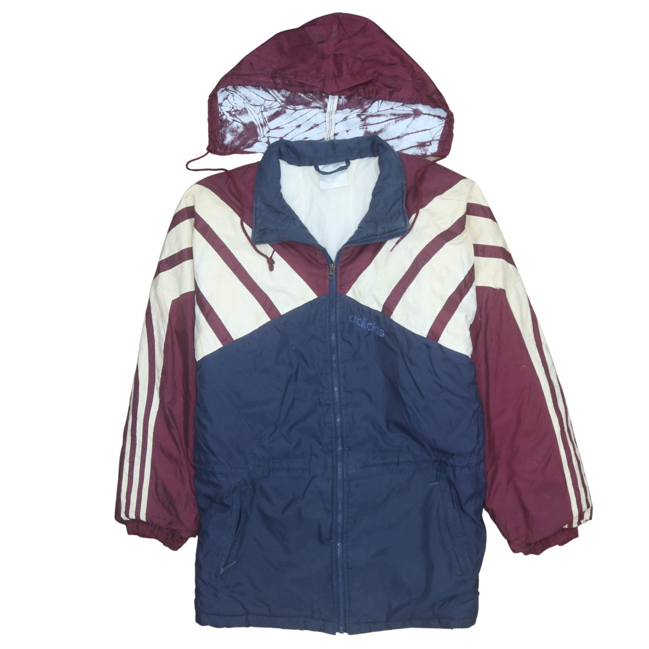 Adidas Mens Blue Burgundy 90s Retro Hooded Windbreaker Jacket L