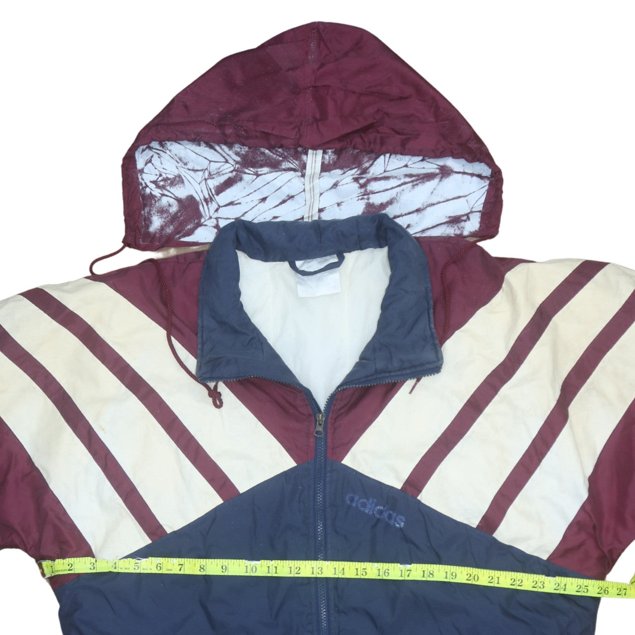 Adidas Mens Blue Burgundy 90s Retro Hooded Windbreaker Jacket L