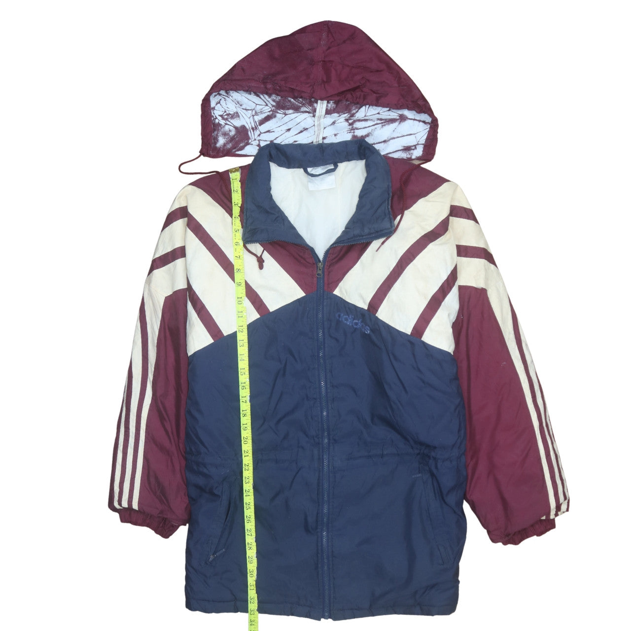 Adidas Mens Blue Burgundy 90s Retro Hooded Windbreaker Jacket L