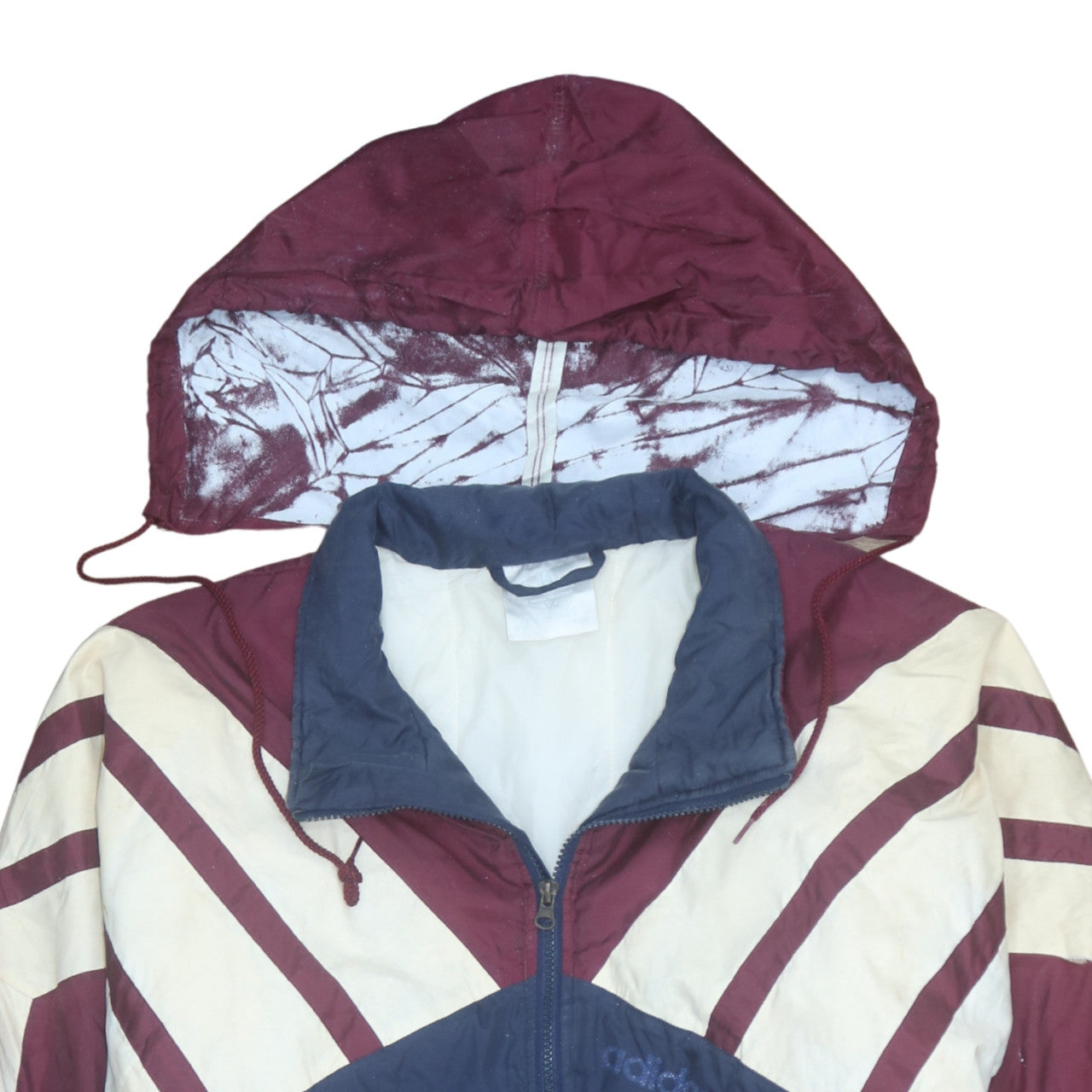 Adidas Mens Blue Burgundy 90s Retro Hooded Windbreaker Jacket L