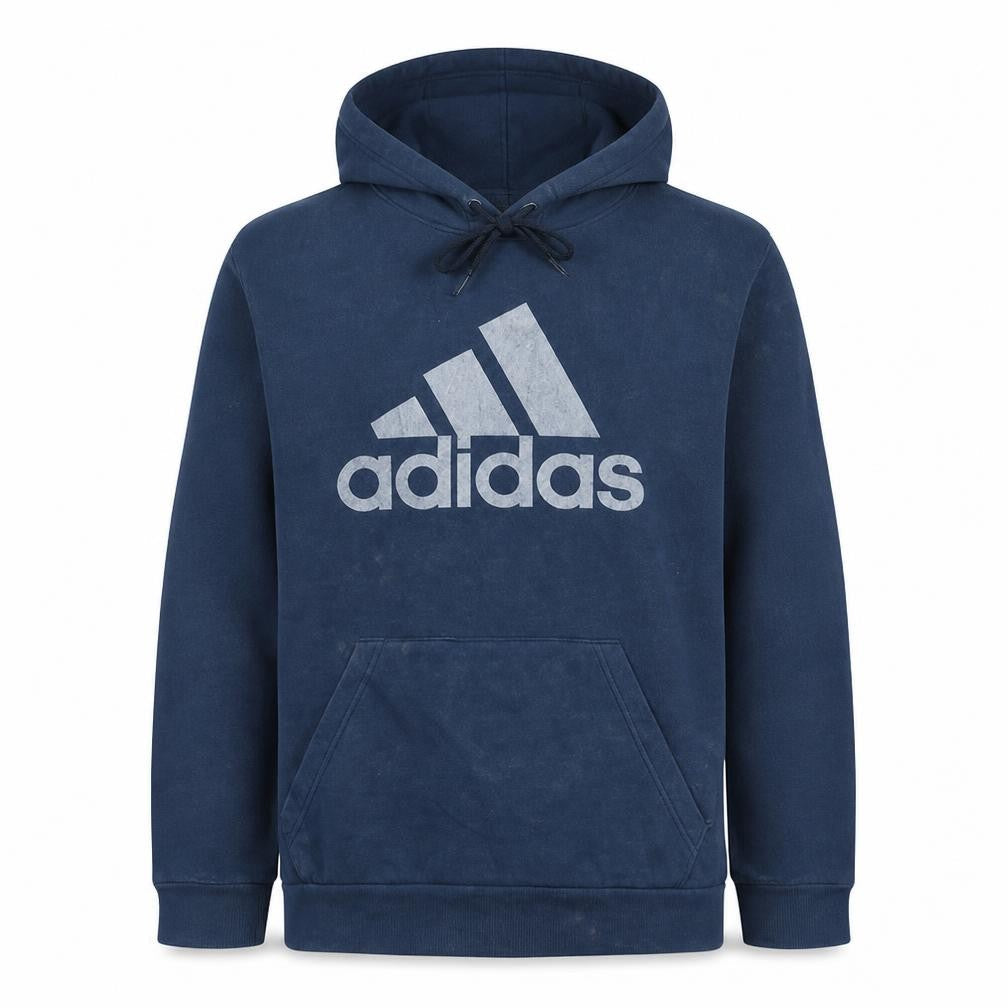 Front view of Adidas men’s blue pullover hoodie l golf fleece sportswear