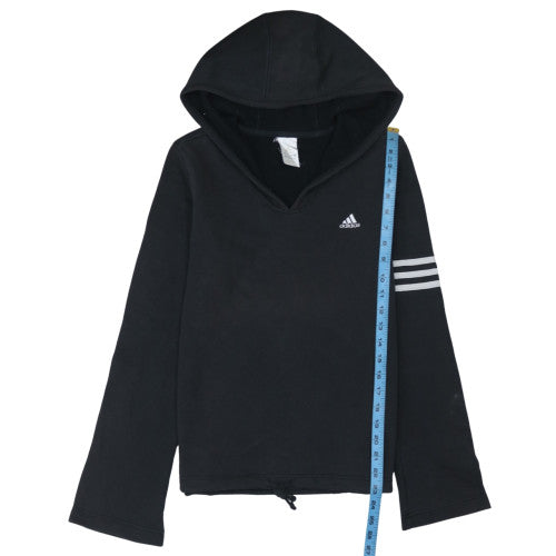 Adidas Womens Black Pullover Hoodie Size 10 Cotton Hooded Athletic Top