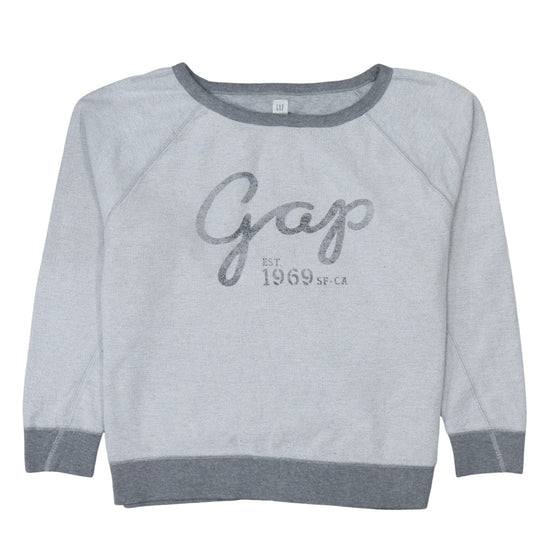 GAP Women Grey Logo Crew Neck Pullover Sweatshirt Size M