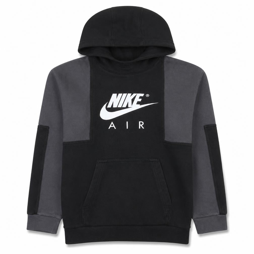 Front view of Nike boys’ black & grey pullover hoodie xl (158-170cm) fleece logo sweatshirt