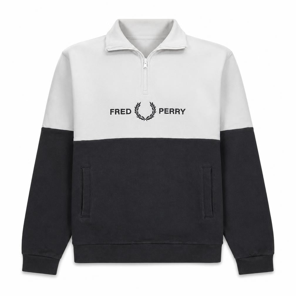 Fred Perry Men's White 1/2 Zip Sweatshirt Size M Colour Block Logo