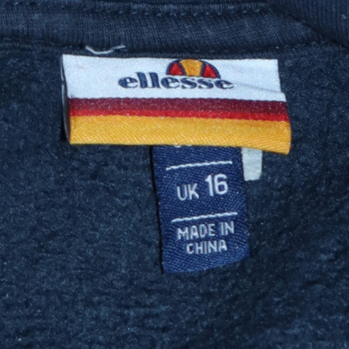 Ellesse Womens Navy Pullover Hoodie UK 16 Cotton Blend Logo Print