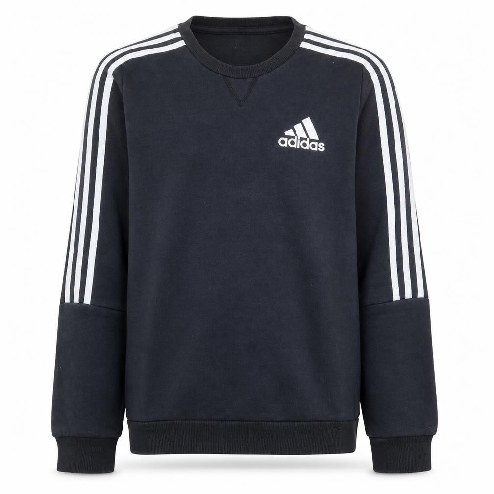 Front view of Adidas men’s black medium sweatshirt crew neck pullover classic logo