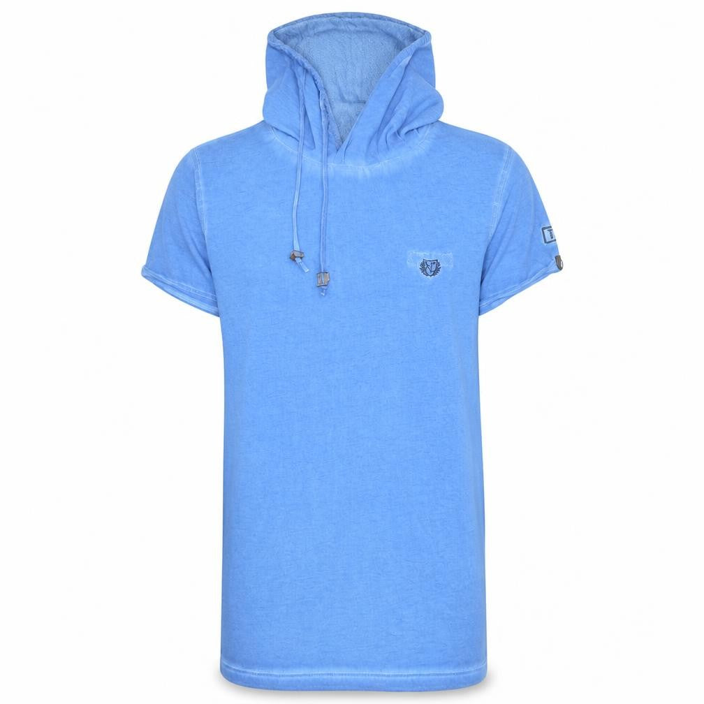 Tazzio Men Blue Short Sleeve Hooded Casual Shirt XL Cotton