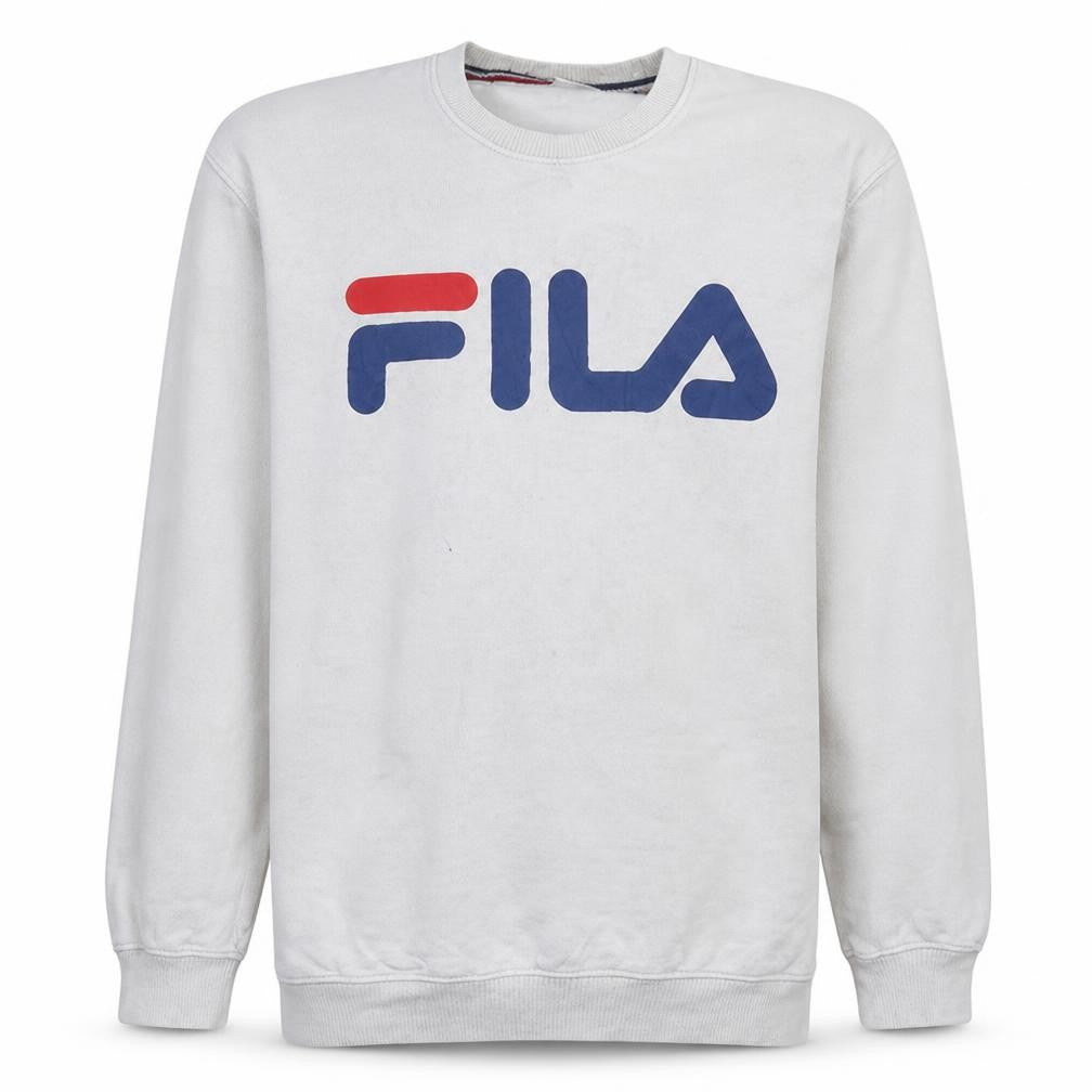 FILA Men's White Pullover Sweatshirt Large Crew Neck Logo Sportswear