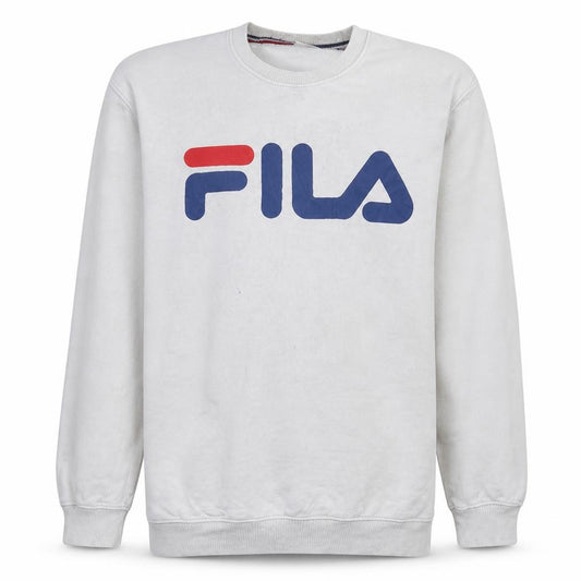 FILA Men's White Pullover Sweatshirt Large Crew Neck Logo Sportswear