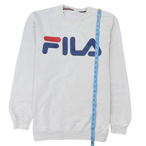 FILA Men's White Pullover Sweatshirt Large Crew Neck Logo Sportswear