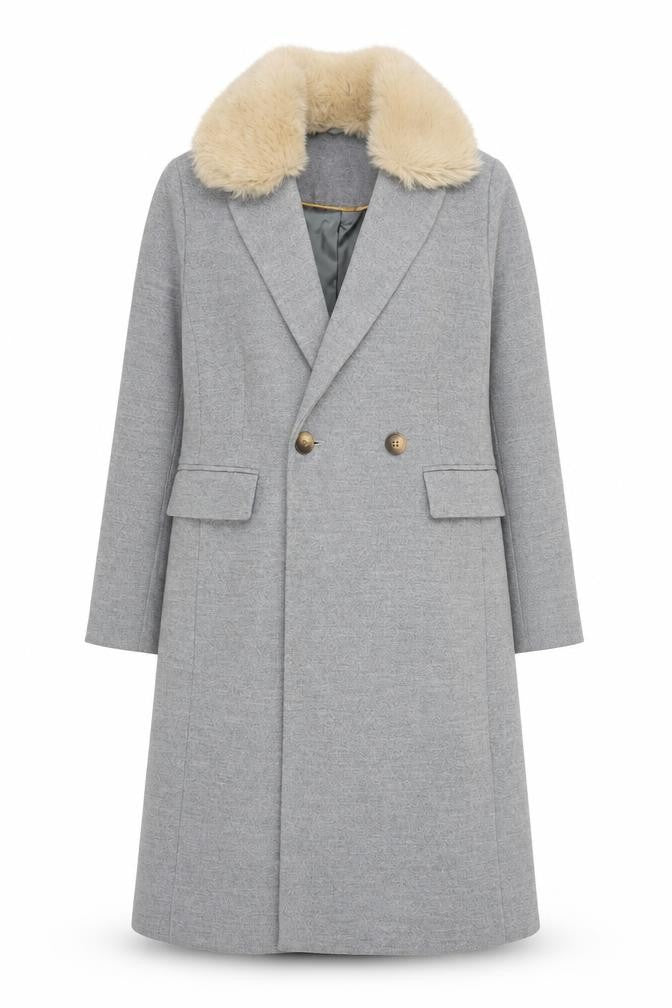 Topshop Womens Grey Faux Fur Collar Long Coat Size 6