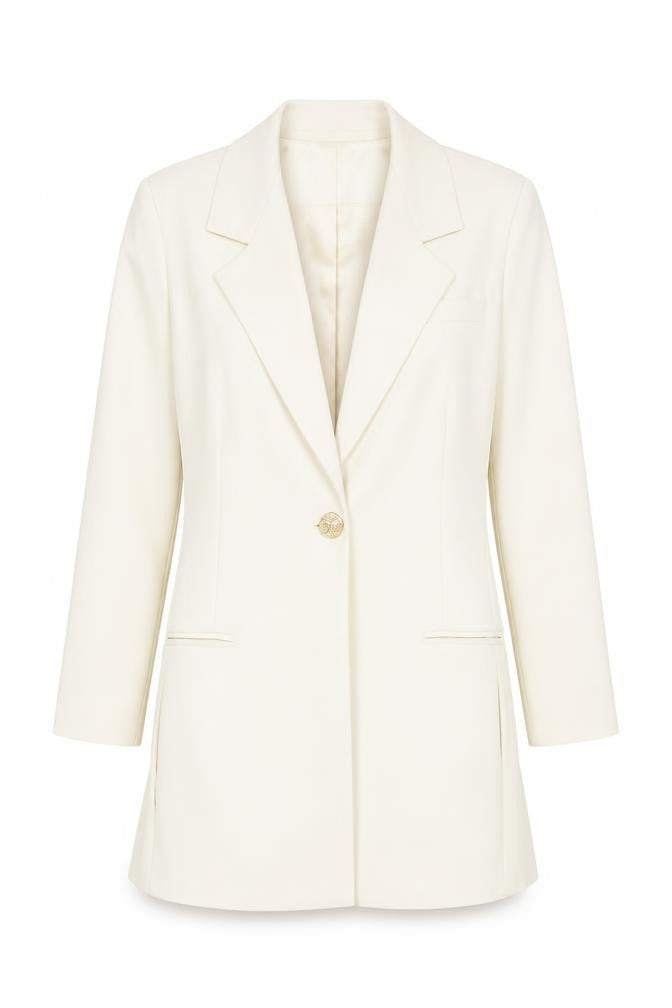 Hi Mavis Women's Ivory Single-Breasted Blazer UK 4 Long Tailored Jacket