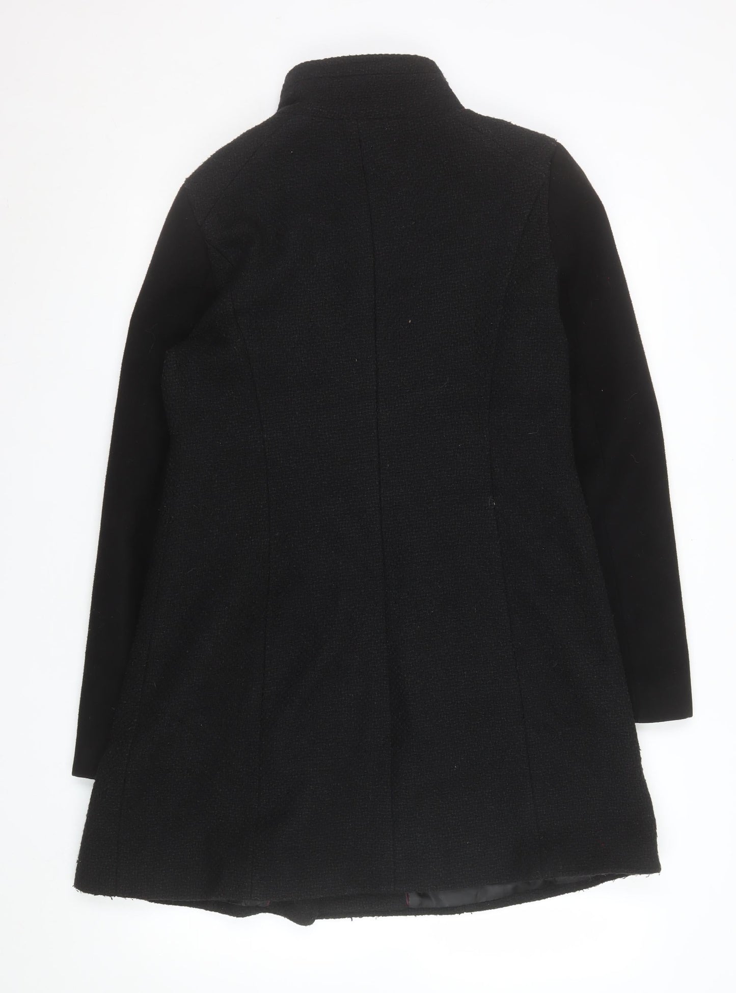 Next Women’s Black Long Biker Coat Size 14 Zip Detail