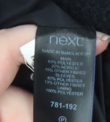 Next Women’s Black Long Biker Coat Size 14 Zip Detail