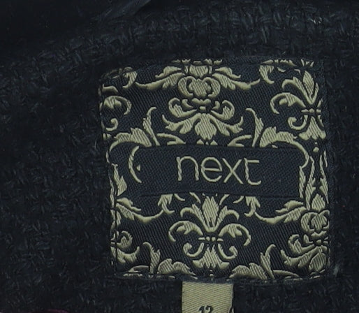 Next Women’s Black Long Biker Coat Size 14 Zip Detail