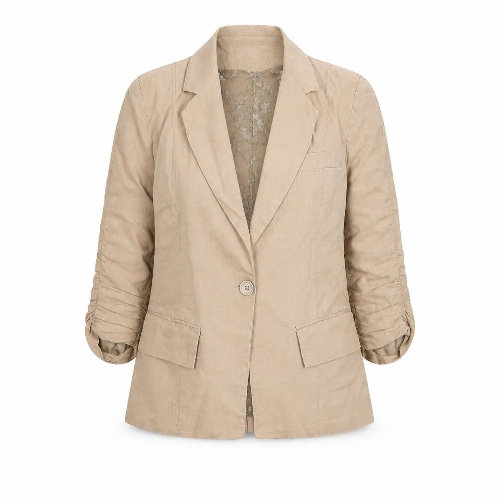 Koton Women's Beige Ramie Single-Breasted Blazer Size 8